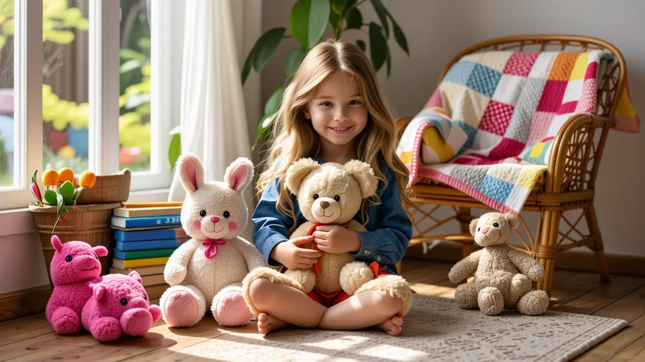 Juguetes Reciclados Fáciles: Ideas Creativas 3 Una niña feliz abraza su osito en un rincón cálido