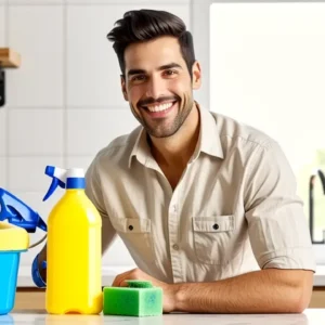 Como limpiar la banera: guía completa y fácil 11 Un hombre amable limpia una cocina cálida