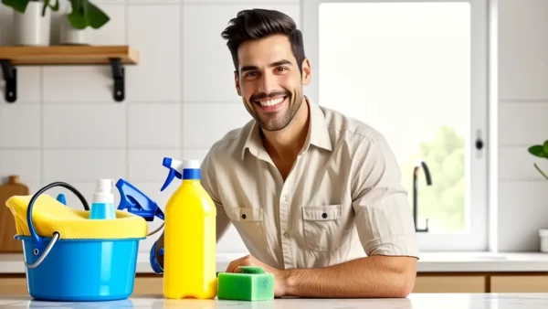 Como limpiar la banera: guía completa y fácil 1 Un hombre amable limpia una cocina cálida