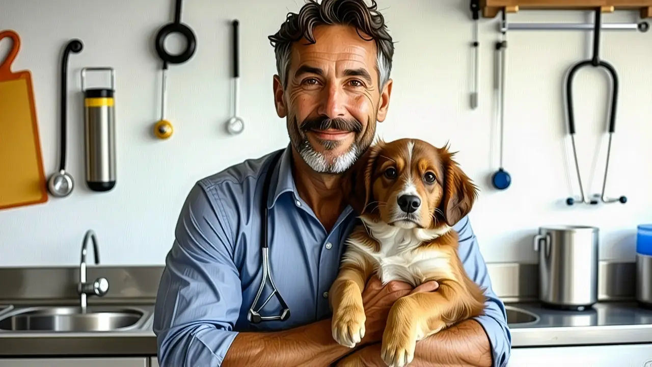 Parvo: Tratamiento, Síntomas y Prevención del Parvovirus en Perros 5 Un hombre amable sostiene un cachorro en clínica