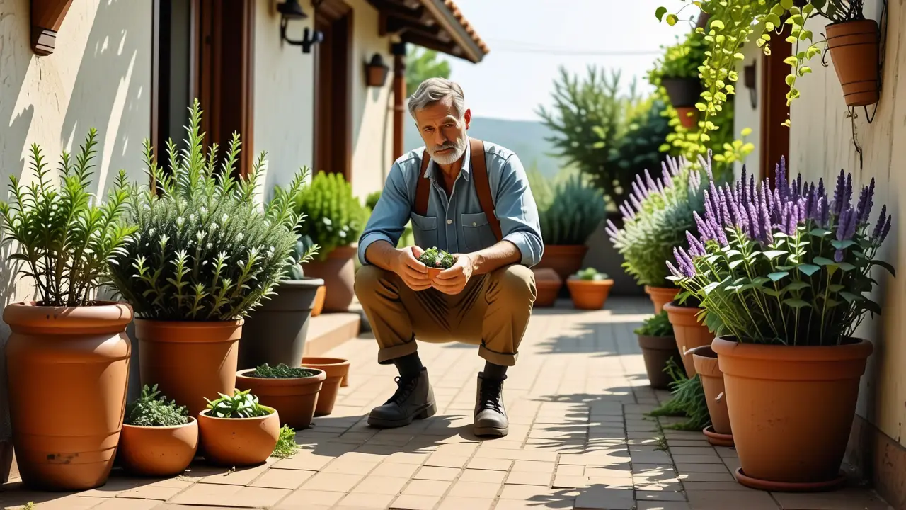 Que hacer lagartijas en casa: soluciones naturales 3 Un hombre pensativo contempla hierbas en patio