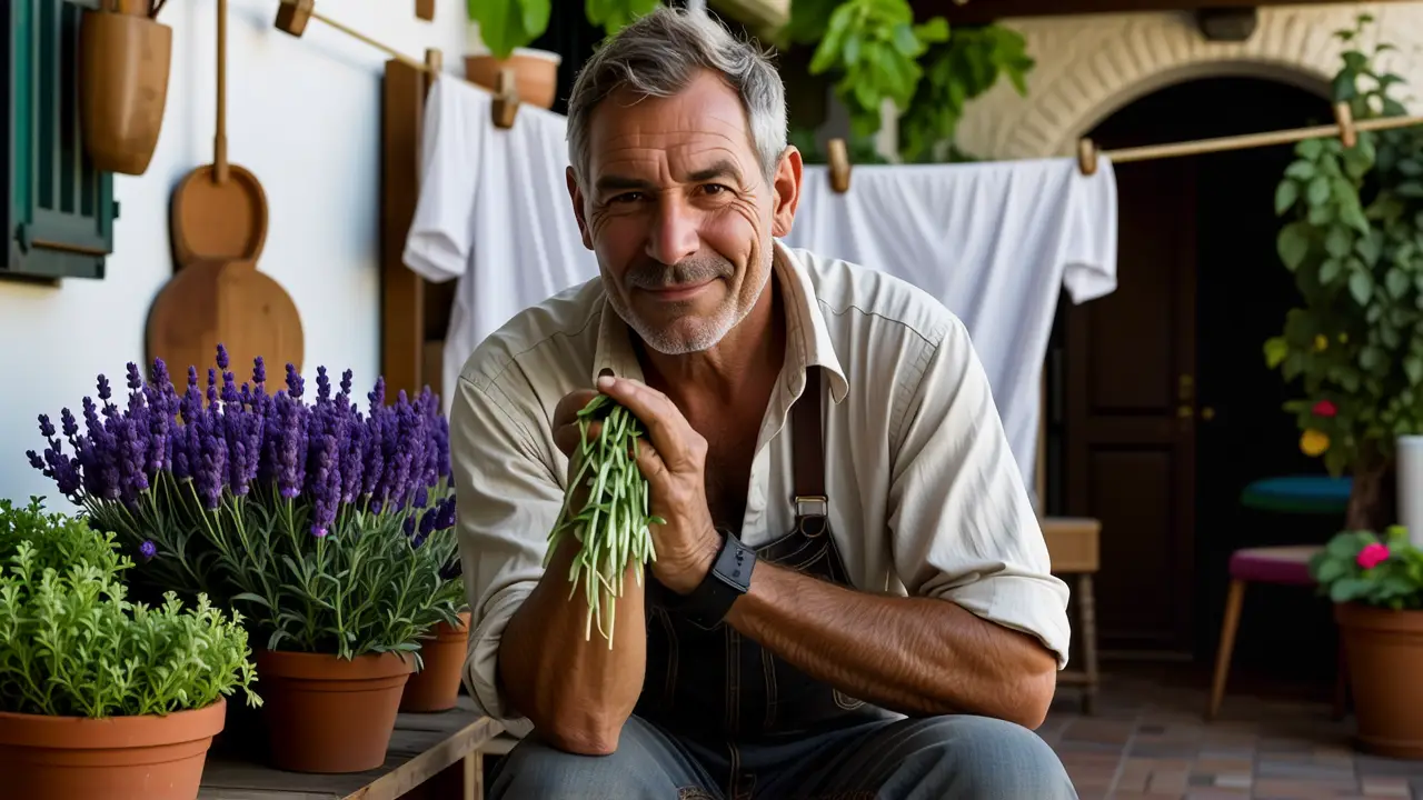 Que hacer lagartijas en casa: soluciones naturales 2 Un hombre español realista disfruta la lavanda