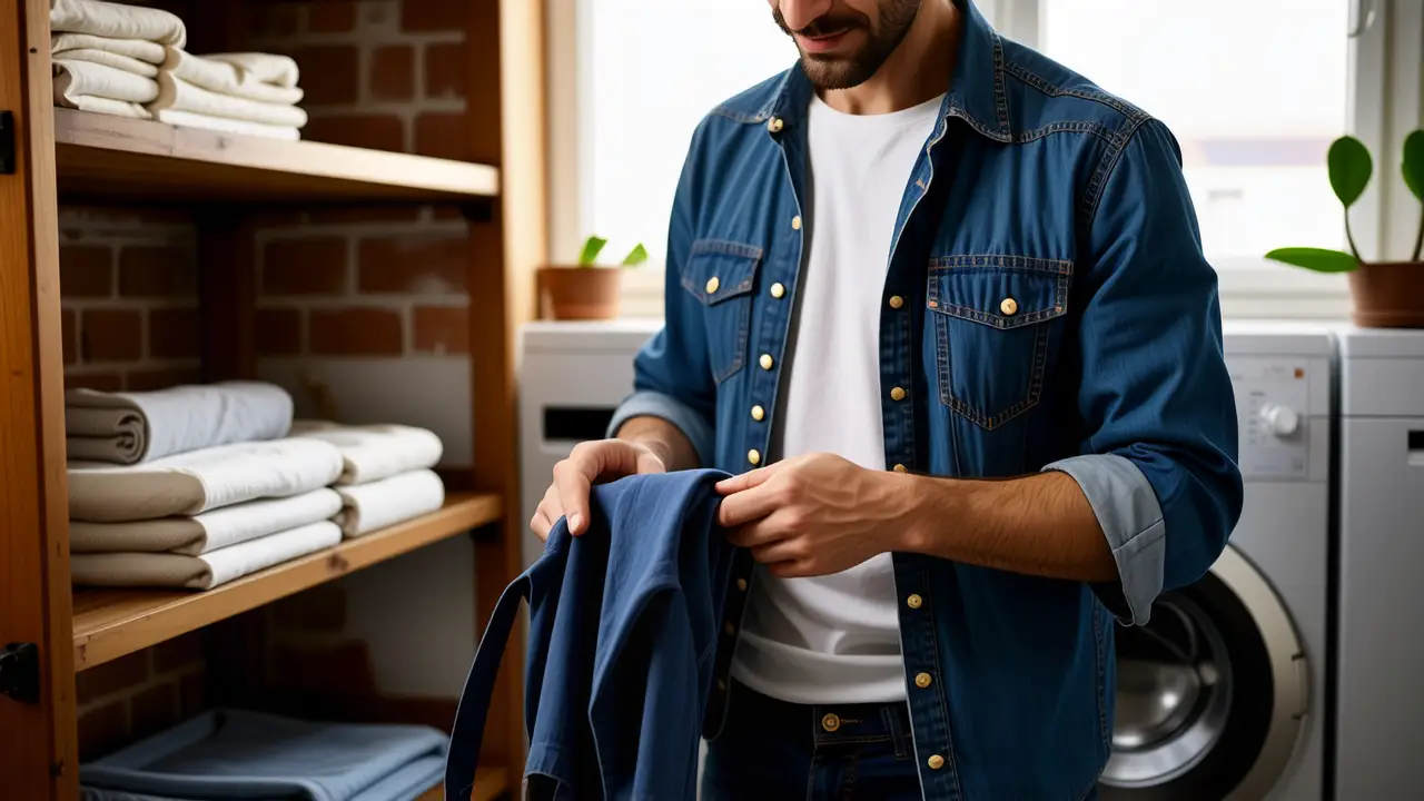 Un hombre amable en una lavandería vintage