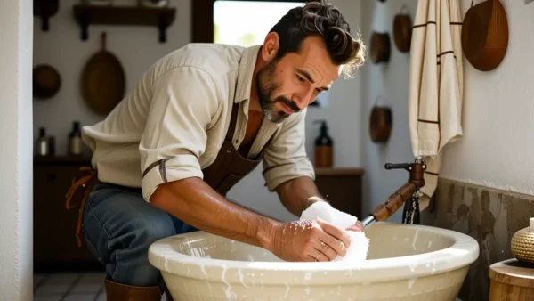 Un hombre español limpia con cuidado
