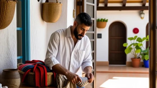 Un hombre contempla tela en español