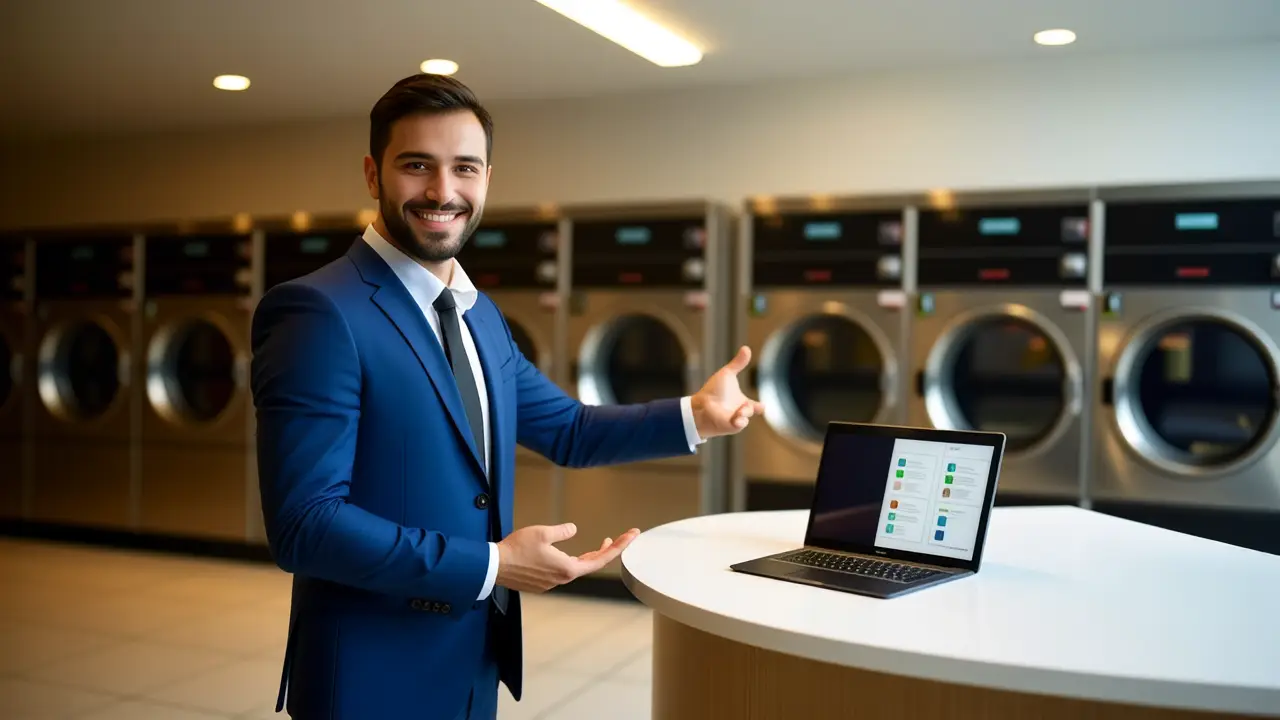 Un hombre exitoso invita a la modernidad en una lavandería