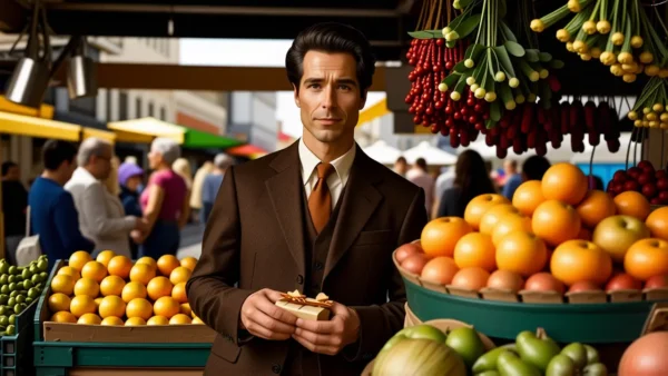 Un hombre melancólico sostiene un paquete en Santiago