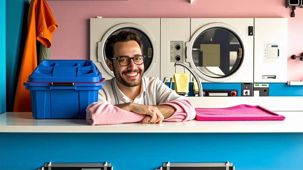Fotografía realista y cálida en una lavandería moderna