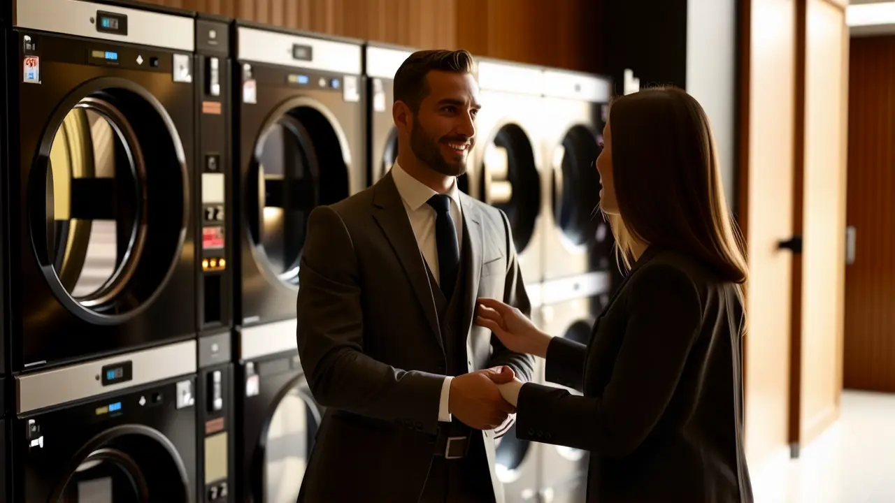 Lavanderias para hoteles: Ahorro y eficiencia 5 Fotógrafo realista captura confianza en hotel lujoso