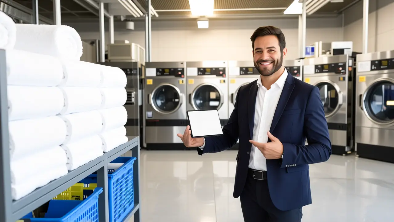 Lavanderias para hoteles: Ahorro y eficiencia 2 Un gerente hotelero confiado en una lujosa lavandería