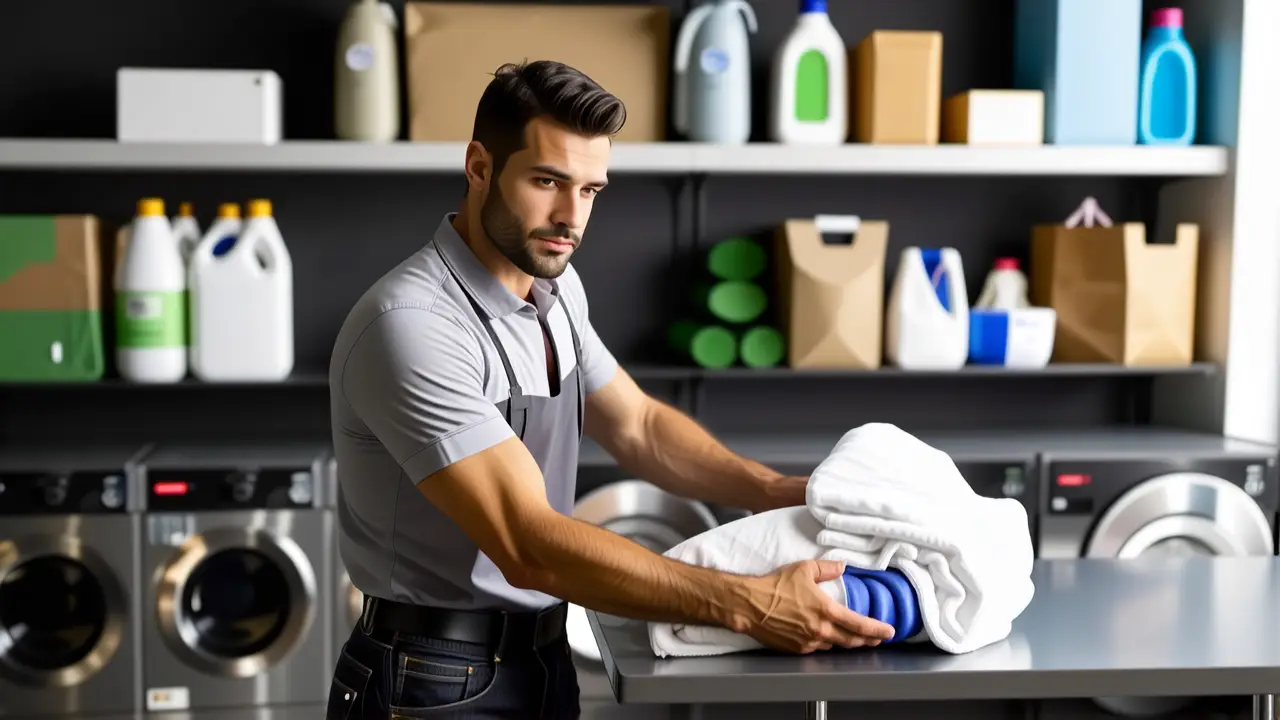 Lavanderias para hoteles: Ahorro y eficiencia 4 Un hombre pensativo lava ropa en hotel