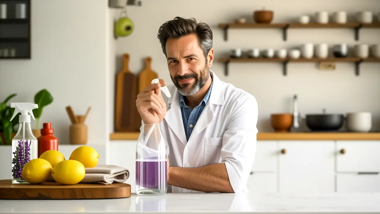 Un hombre transmite confianza con desinfectante