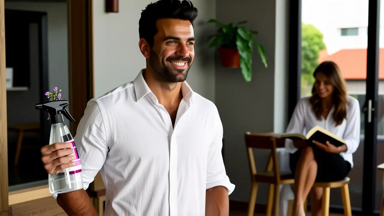 Un hombre pensativo en un hogar cálido y acogedor