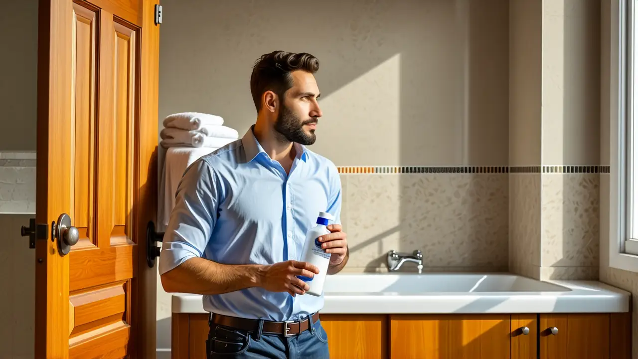 Un hombre limpio en un baño impecable