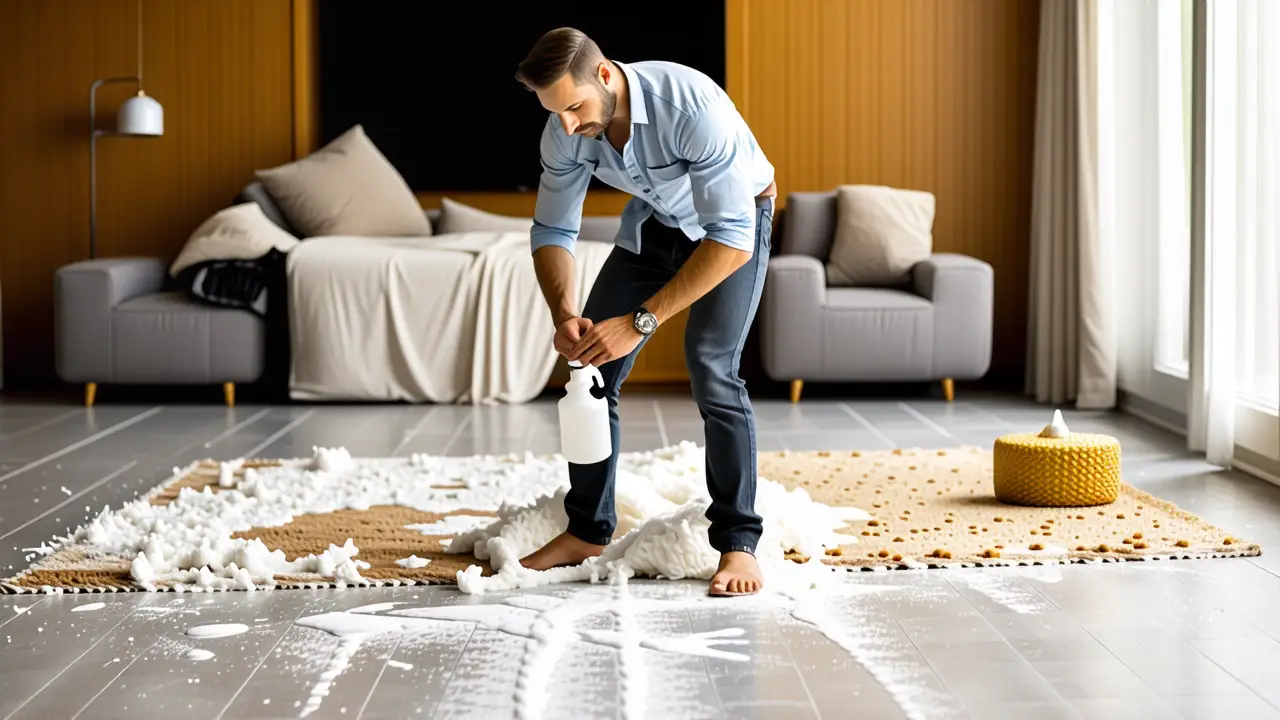 Lavar Alfombras: Guía para Limpiar en Casa 3 Un hombre pensativo limpia con serenidad