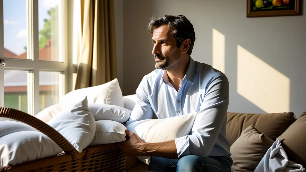 Un hombre pensativo en un hogar acogedor