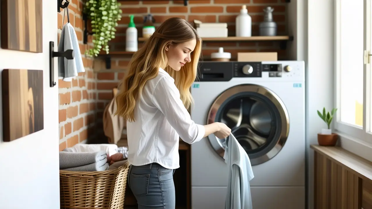 Una mujer española sonríe en su hogar limpio
