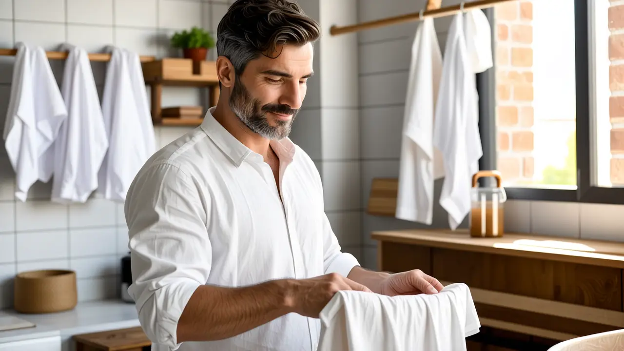 Como lavar lino: guía para evitar que se encoja 3 Un hombre realista examina suavemente la lino