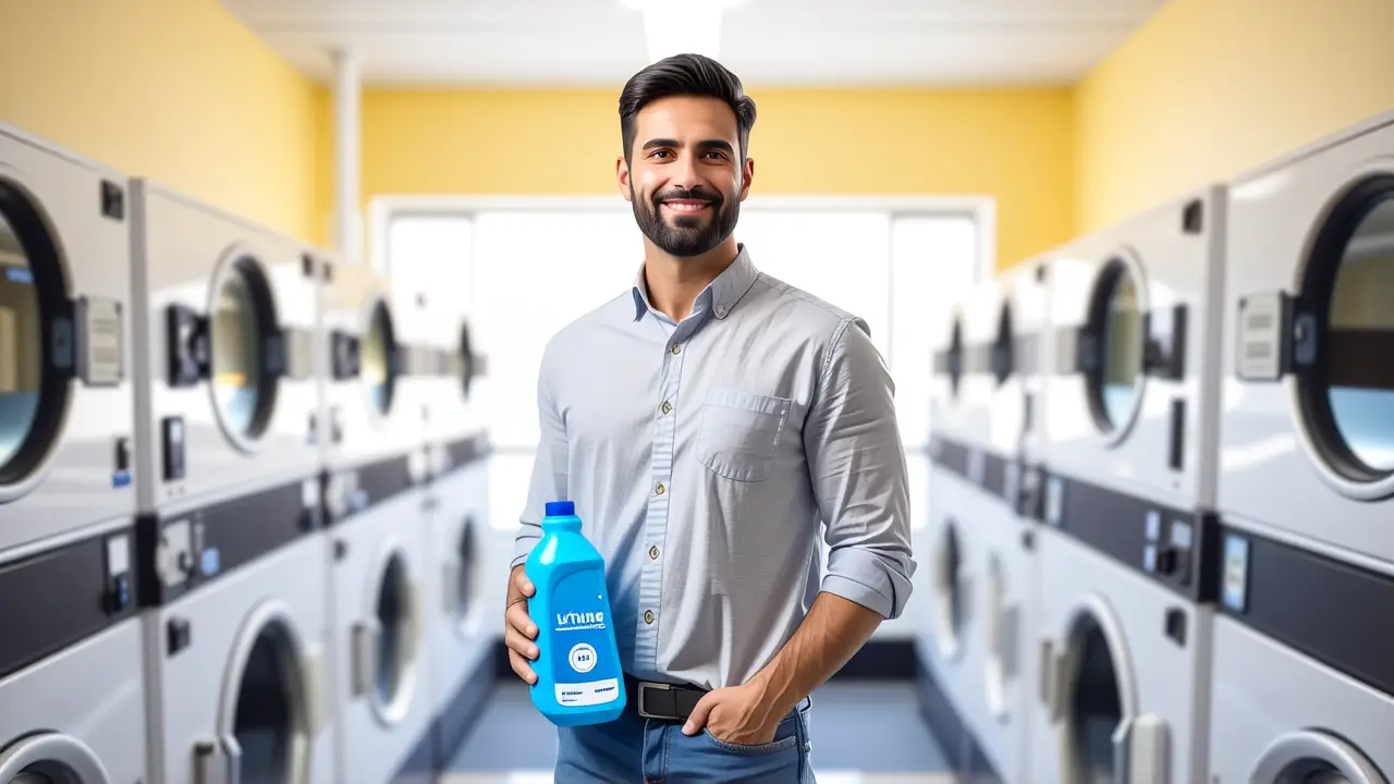 Lavar un plumas: Guía fácil en lavadora 6 Un hombre casual en una lavandería luce práctico