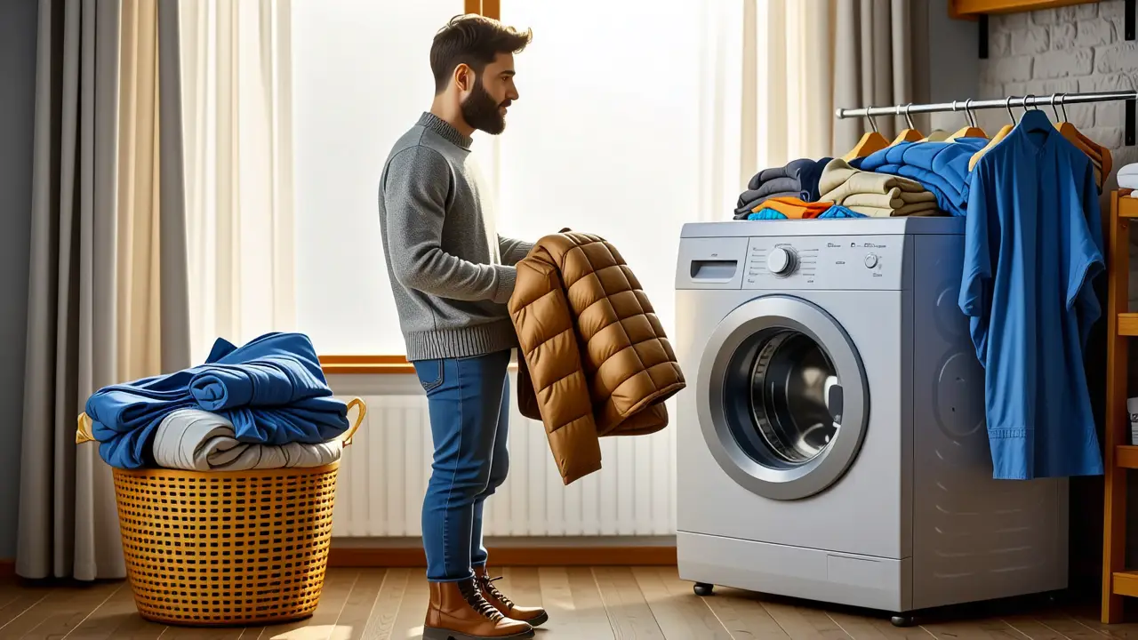 Lavar un plumas: Guía fácil en lavadora 4 Un hombre pensativo en un hogar acogedor