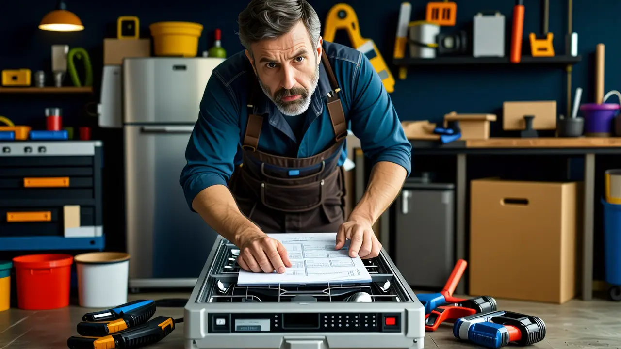 Un hombre preocupado trabaja en un garaje