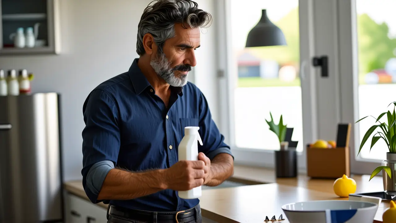 Un hombre observa frustrado una vajilla sucia
