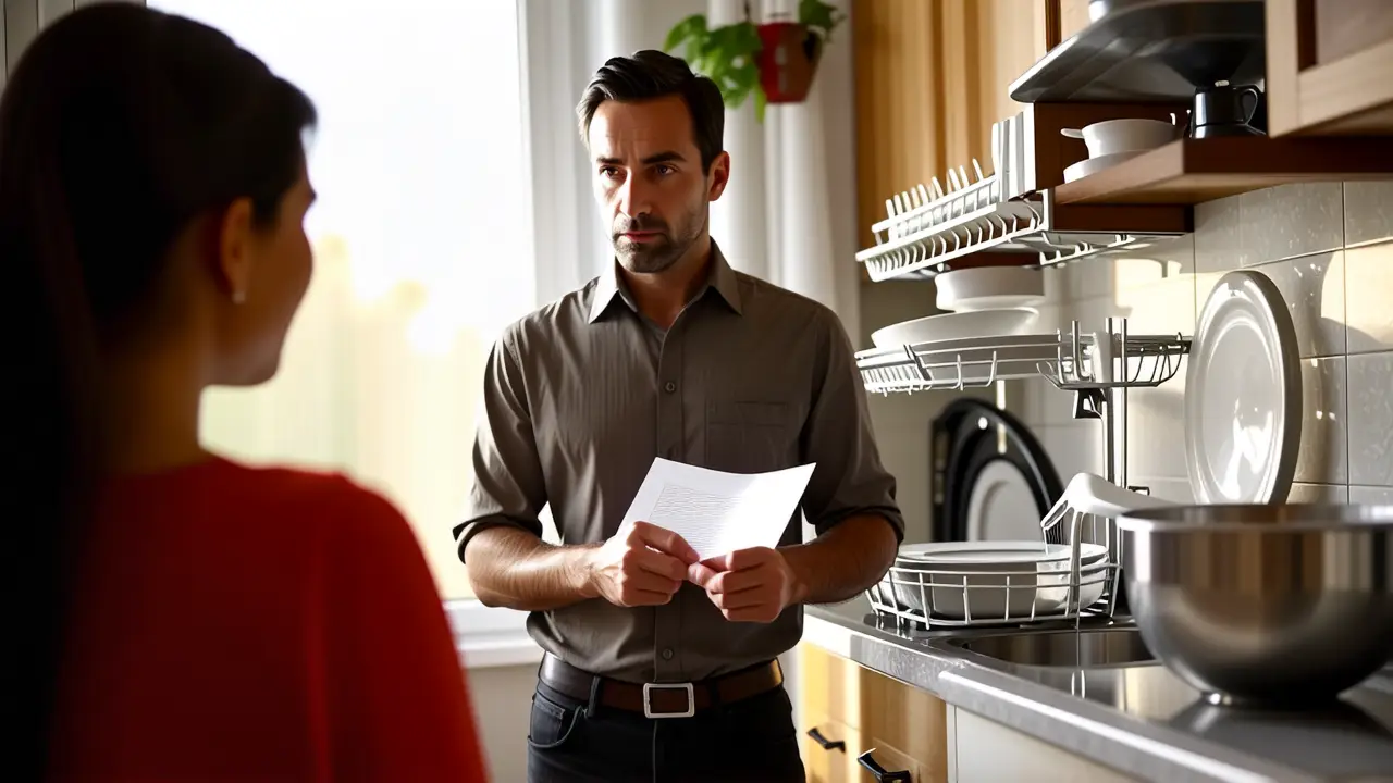 Hombre amable ayuda en cocina caótica