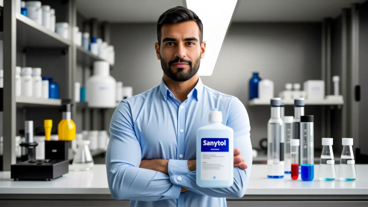 Un hombre serio presenta resultados científicos en laboratorio