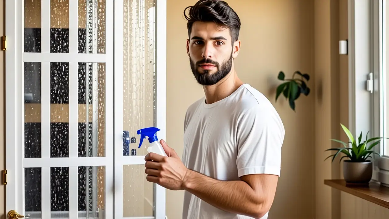 Un hombre pensativo en un baño moderno y cálido