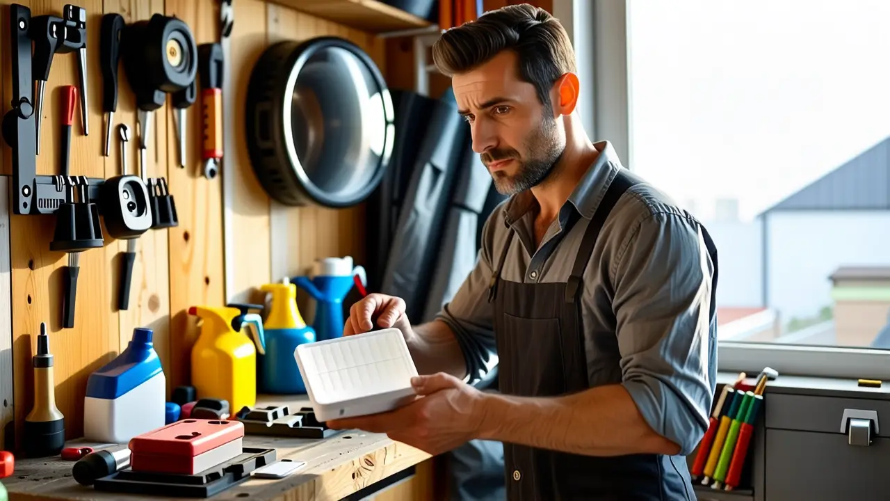 Limpia Secadoras: Guía para Prolongar su Vida Útil 3 Un hombre preocupado examina un problema en el taller