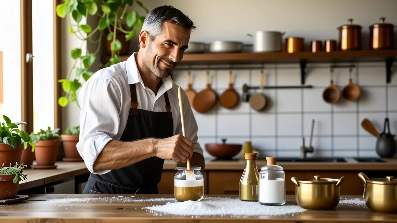 Como limpiar bronce dorado: guía completa y fácil 2 Un hombre español sonriente limpia con rusticidad