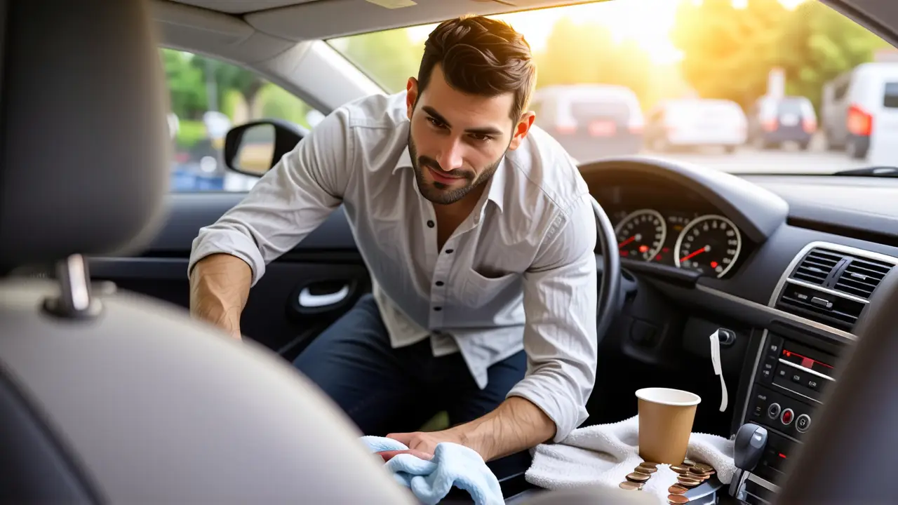 Un hombre limpia su coche con profesionalidad