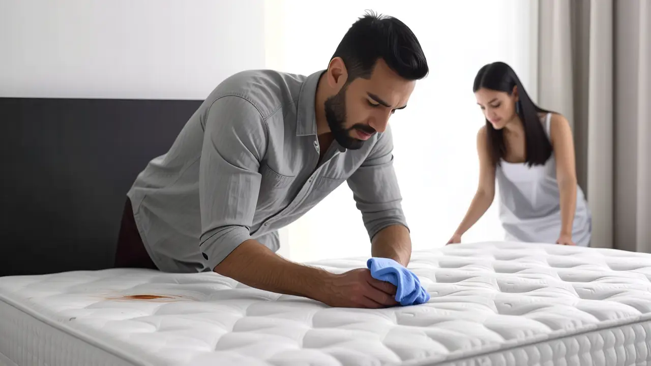 Como limpiar colchon de pipi y manchas 3 Hombre limpia una mancha con su esposa