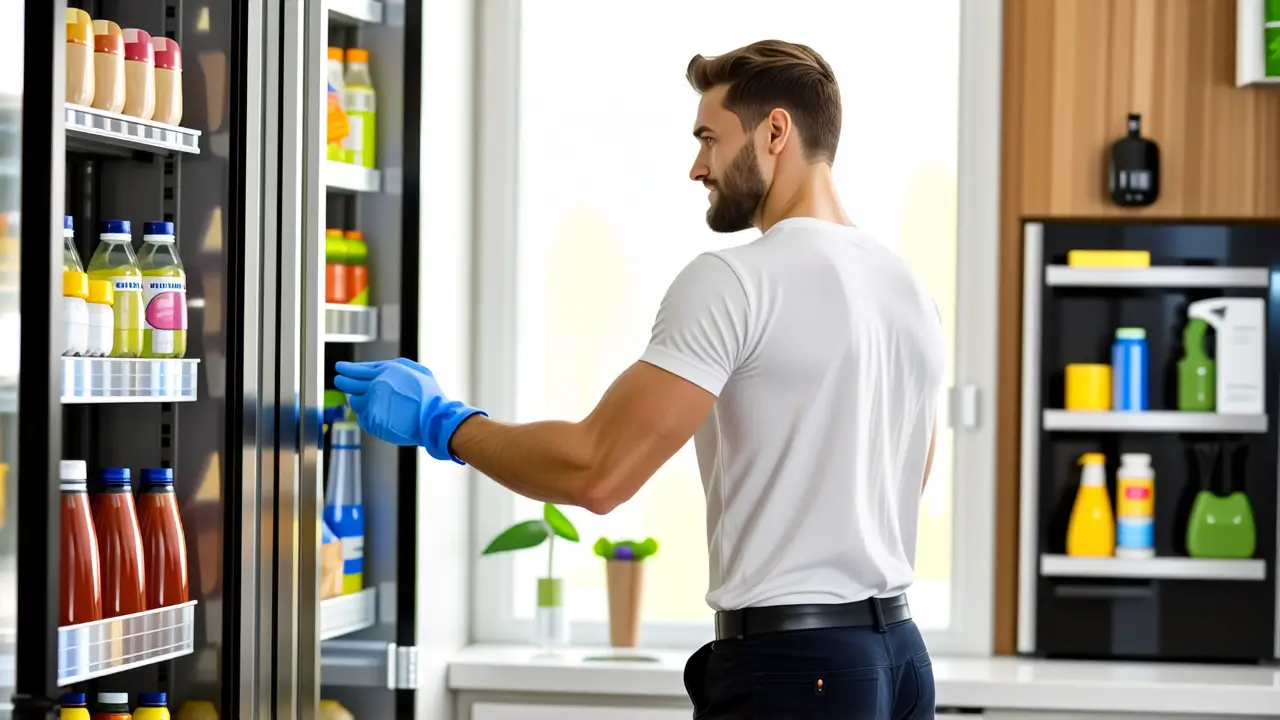 Un hombre limpio limpia con frescura en cocina