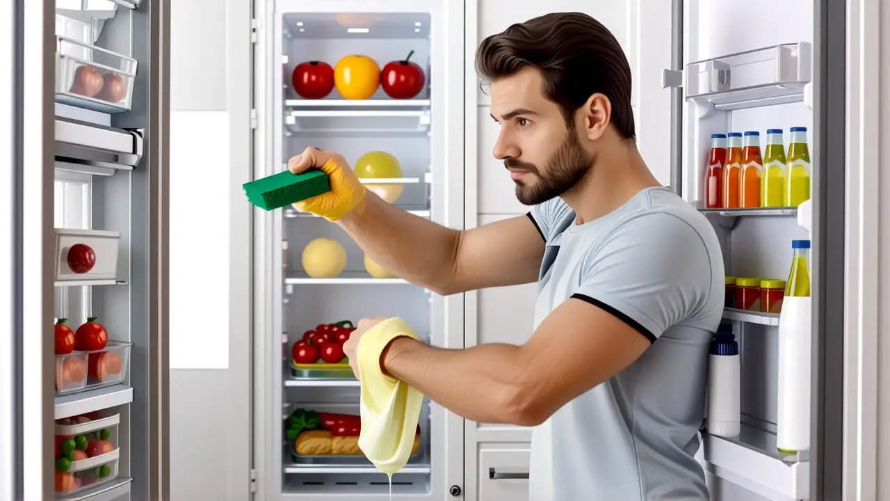 Un hombre limpia con urgencia una cocina sucia