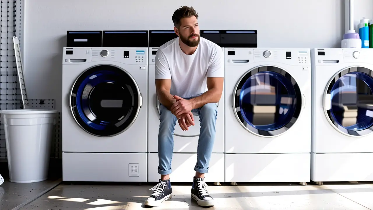 Un hombre pensativo en una lavandería suave
