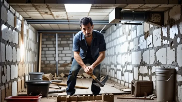 Limpiar desague: Evita obstrucciones y olores 1 Un hombre melancólico limpia una tubería