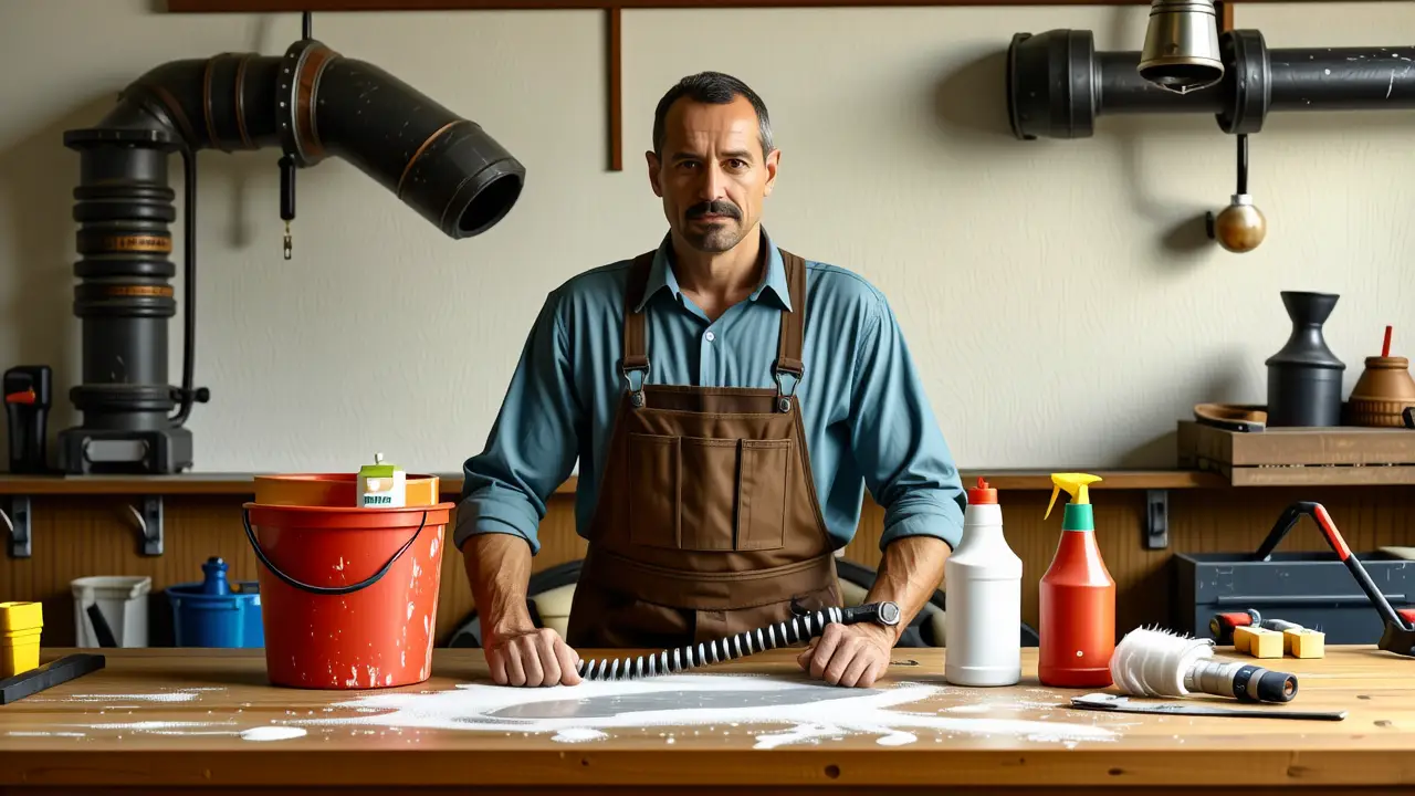 Plomero español en sombras, trabajo sereno