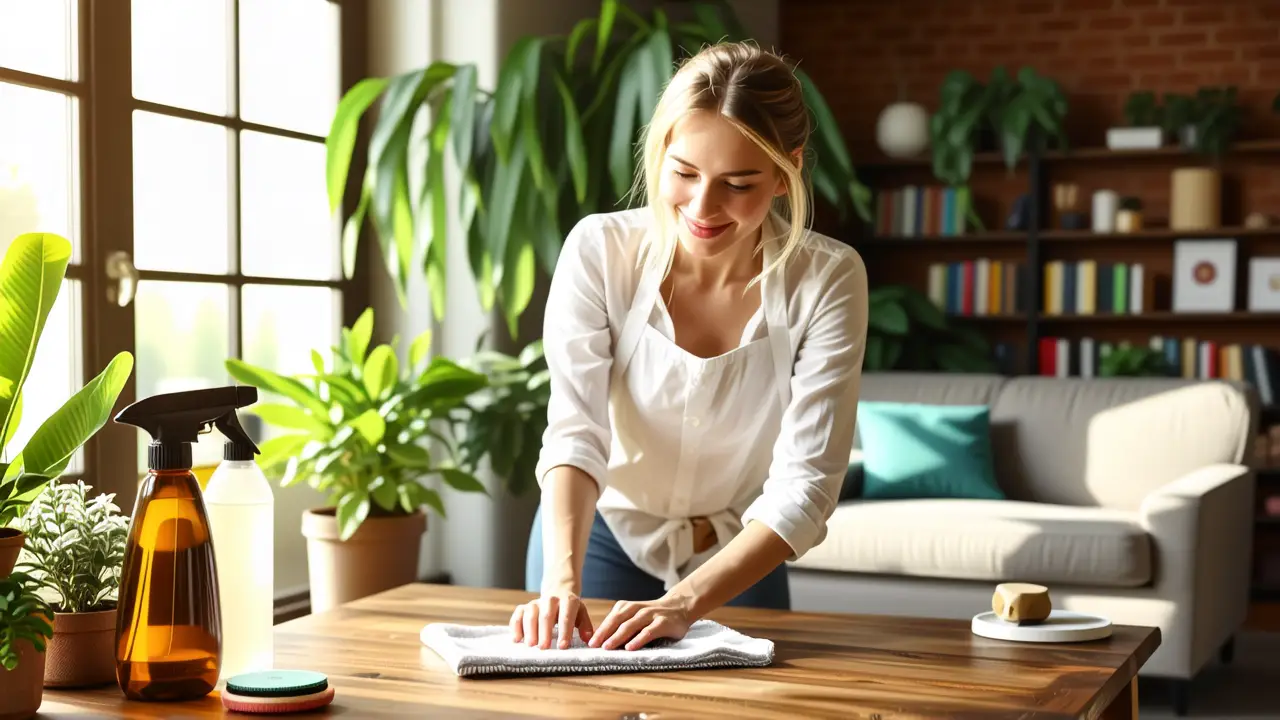 Rutina de Limpieza: Casa Limpia Fácilmente 3 Una mujer limpia con cuidado en casa
