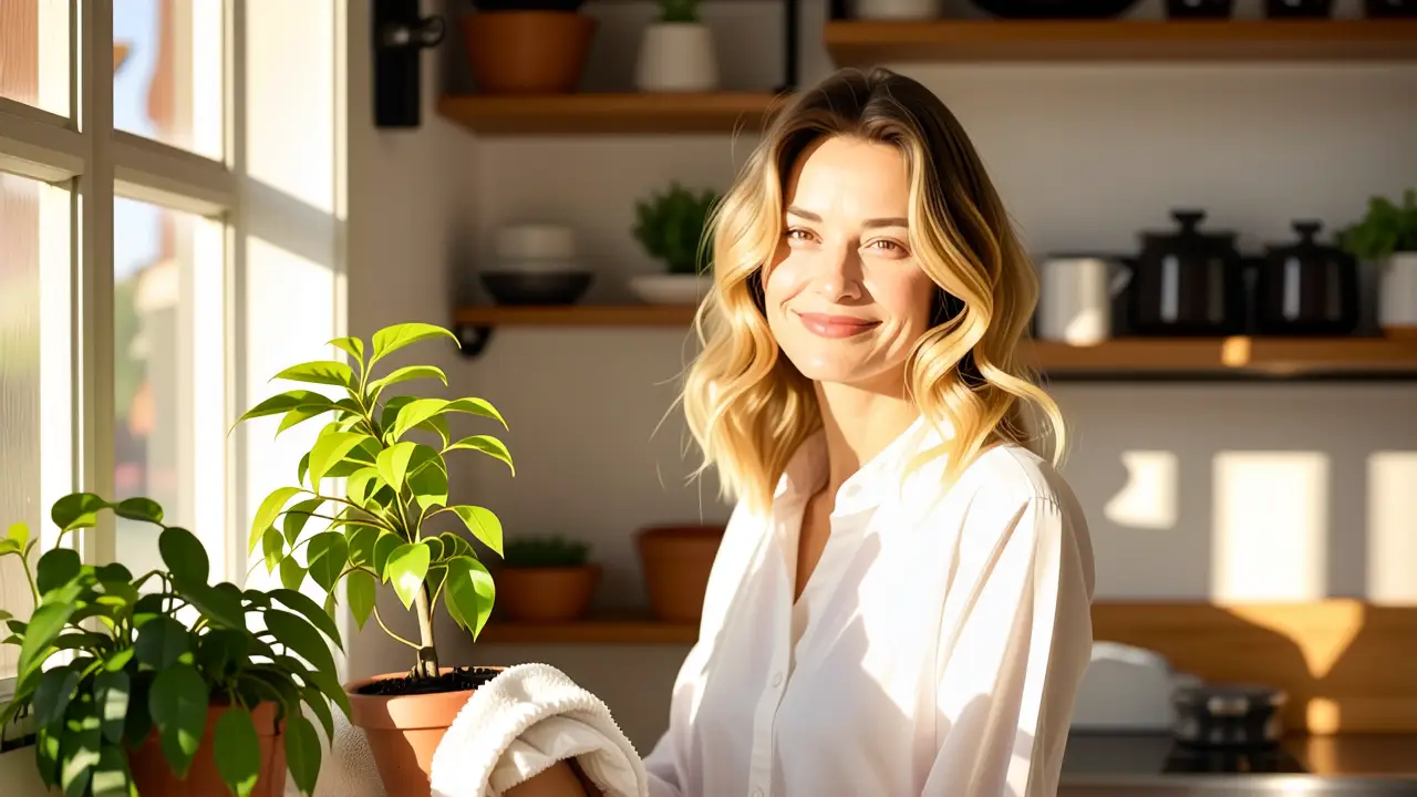 Rutina de Limpieza: Casa Limpia Fácilmente 5 Mujer tranquila en hogar sereno y cálido