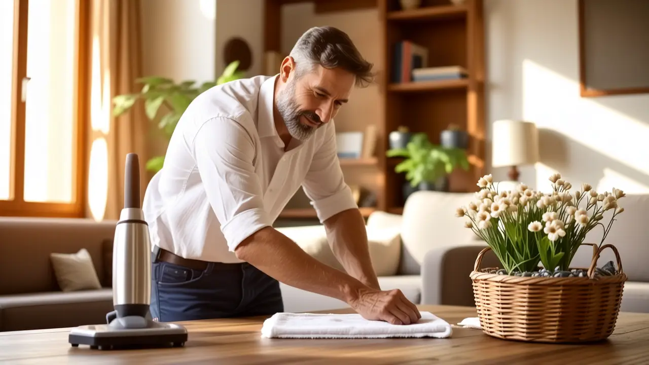 Rutina de Limpieza: Casa Limpia Fácilmente 4 Un hombre amable limpia en casa