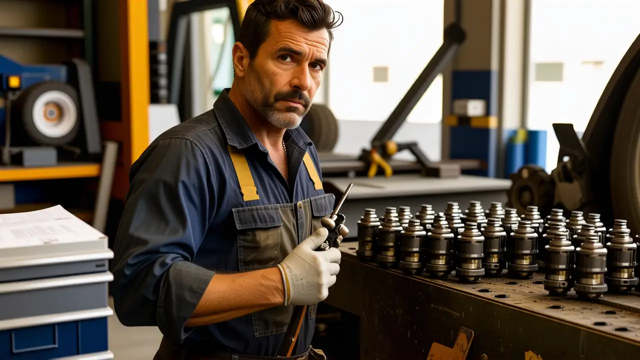 Limpiar Inyectores Diesel: Guía Profesional 3 Un mecánico español limpia inyectores con precisión