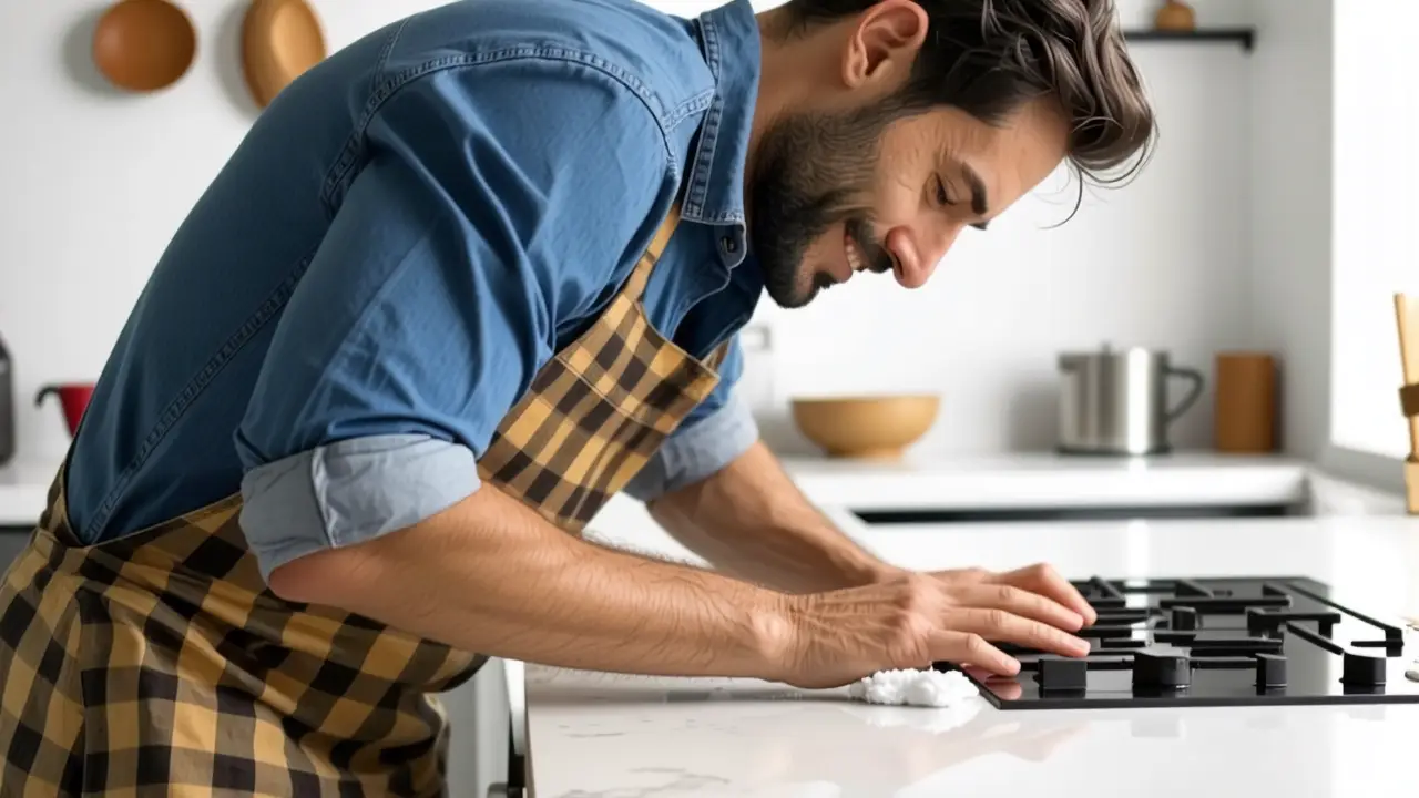 Un hombre español limpia con cuidado