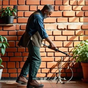 Limpiar Ladrillo Visto: Guía y Vinagre 9 Un hombre limpiando una pared con luz cálida