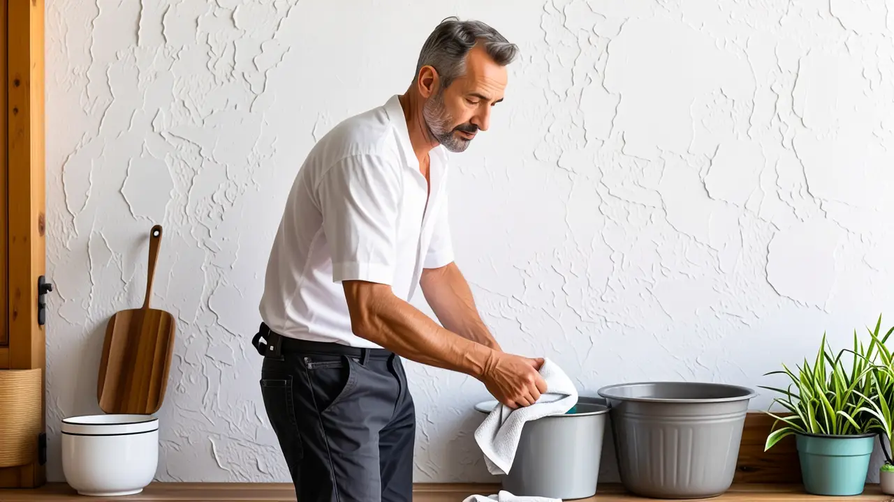 Como limpiar las paredes de casa: guía fácil y efectiva 5 Un hombre español limpia una pared con cuidado