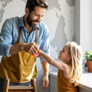 Una familia feliz limpia con luz cálida