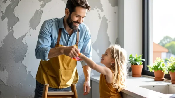 Como limpiar las paredes de casa: guía fácil y efectiva 1 Una familia feliz limpia con luz cálida