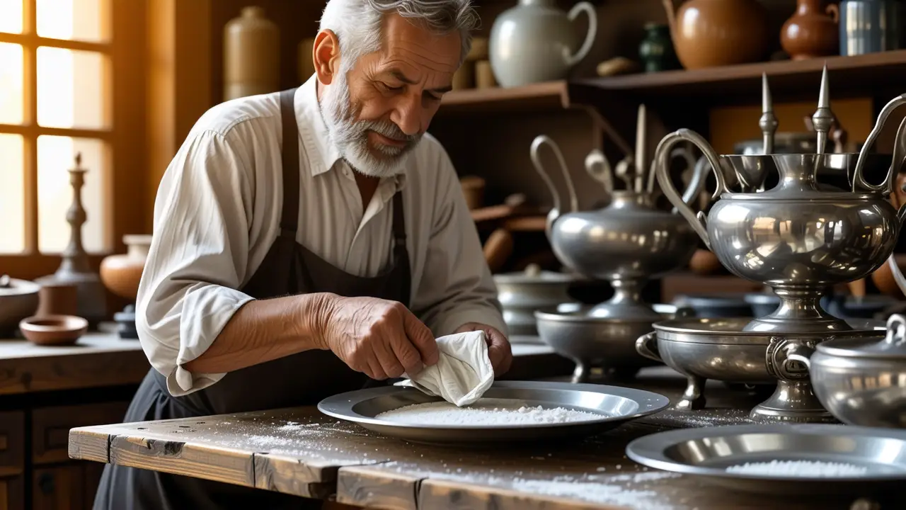 Un hombre limpia plata con cuidado