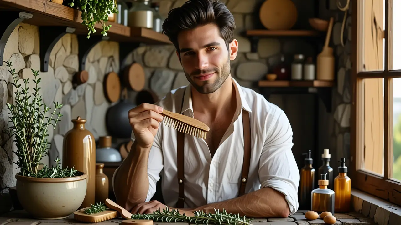 Como limpiar cepillos pelo: guía completa | Limpiar peines 6 Un hombre español se aseña en un baño rústico