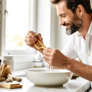 Como limpiar cepillos pelo: guía completa | Limpiar peines 13 Un hombre español limpia un perro con cuidado